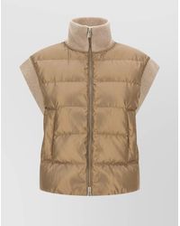 Peserico - High Collar Sleeveless Quilted Ribbed Vest - Lyst