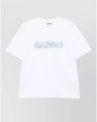 Ganni - Relaxed-Fit Embroidered Logo Cotton T-Shirt - Lyst