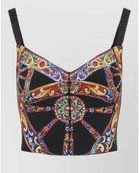 Dolce & Gabbana - Carretto Print Charmeuse Cropped Corset Top - Lyst