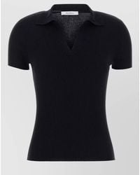 Max Mara - Wool Ribbed V-Neck Short-Sleeve Polo Shirt - Lyst