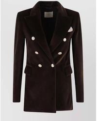 Circolo 1901 - Velvet Double-Breasted Jacket With Peak Lapels - Lyst