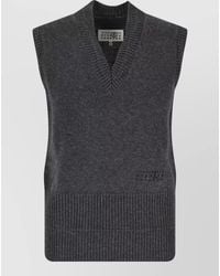 MM6 by Maison Margiela - Wool Ribbed V-Neck Sleeveless Vest - Lyst