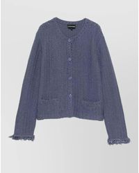 Emporio Armani - Cotton Blend Blazer Jacket Textured Knit - Lyst
