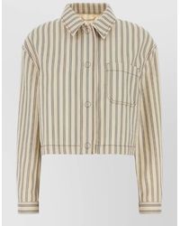 Fendi - Cropped Denim Jacket Striped Chest Pocket - Lyst