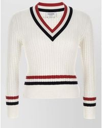 Thom Browne - Cotton Cable-Knit Intarsia V-Neck Sweater - Lyst