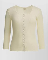 Chloé - Silk Cotton Fine-Ribbed Fitted Long-Sleeve Scoop-Neck Top - Lyst