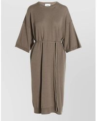 Nude - Knit Dress Short Sleeves Belted Waist - Lyst
