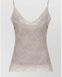 Ermanno Scervino - Silk Lace Trim V-Neck Spaghetti Strap Nightdress - Lyst