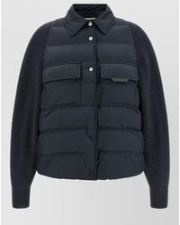 Brunello Cucinelli - Down Jacket Knit Sleeves Shirt Collar - Lyst