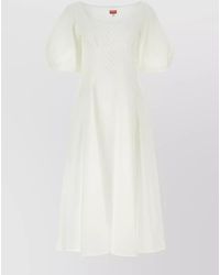 KENZO - Cotton Broderie Anglaise Puff-Sleeve Midi Dress - Lyst