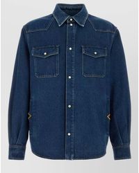 Valentino Garavani - Denim Shirt Vgold Chest Pockets Collar - Lyst