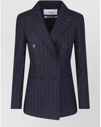 Lardini - Double Breasted Pinstripe Blazer Flower Pin - Lyst