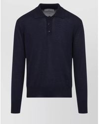 Ami Paris - Silk Wool Long-Sleeve Polo Sweater - Lyst