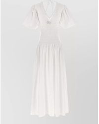 Le twins - Cotton Broderie Anglaise V-Neck Long-Sleeve Midi Dress - Lyst