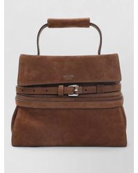 Moschino - Suede Belt Detail Top Handle Shoulder Bag - Lyst