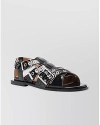 Ganni - Buckle Sandals With Flat Sole And Metal Eyelets - Lyst