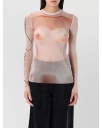 Jean Paul Gaultier - Sheer Mesh Top Featuring Graphic Print - Lyst