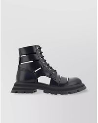 McQueen - Leather Cutout Ankle Combat Boots - Lyst