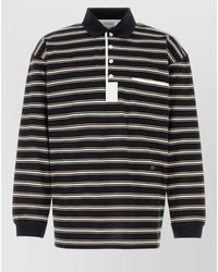 Bottega Veneta - Striped Cotton Long-Sleeve Polo Shirt - Lyst