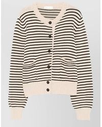 Roberto Collina - Cotton Cardigan Striped Pattern Ribbed Cuffs - Lyst