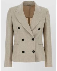 Brunello Cucinelli - Linen Blend Herringbone Double-Breasted Blazer - Lyst