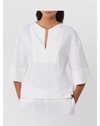 Max Mara - Linen V-Neck Short-Sleeve Blouse - Lyst