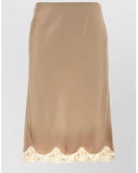 Saint Laurent - Satin Midi Skirt Lace Trim Detail - Lyst