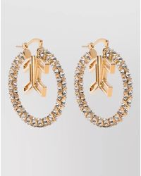 Elisabetta Franchi - Crystal Hoop Earrings Geometric Detail Pair - Lyst