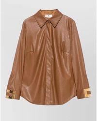 Elisabetta Franchi - Faux-Leather Long-Sleeve Shirt - Lyst