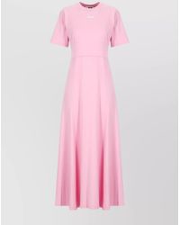 MSGM - Cotton Maxi Dress Round Neck Short Sleeves - Lyst