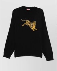 KENZO - Ribbed Wool Blend Tiger Intarsia Crew Neck Sweater - Lyst