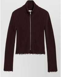 MM6 by Maison Margiela - Ribbed Cotton Zip-Up High-Neck Cardigan - Lyst