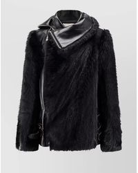 Sacai - Leather Jacket With Faux Fur Inserts - Lyst