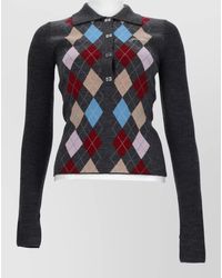 Ganni - Polo Top Argyle Pattern Long Sleeves - Lyst