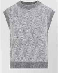 Peserico - Ribbed Openwork Sleeveless Mock Neck Knitted Top - Lyst