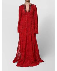 Dolce & Gabbana - Floral Lace Crystal-Embellished V-Neck Long-Sleeve Maxi Dress - Lyst