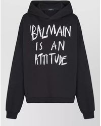Balmain - Cotton Front Print Hoodie For - Lyst