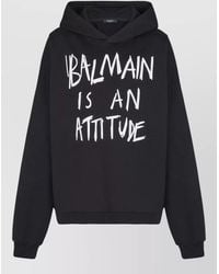 Balmain - Cotton Front Print Hoodie For - Lyst