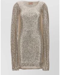 Le twins - Long Sleeve Round Neck Sequin Dress - Lyst