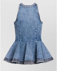 Alaïa - Denim Peplum Top - Lyst