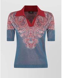 Etro - Collared V-Neck Polo With Patterned Ribbed Cuffs - Lyst