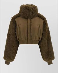 Pinko - Cropped Oversized Faux Fur Bomber Jacket - Lyst