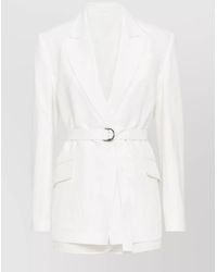 Brunello Cucinelli - Linen Jacket With Belted Waist And Flap Pockets - Lyst