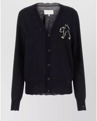 Maison Margiela - Contrasting Embroidery Distressed Wool Cardigan - Lyst