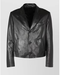 Ferragamo - Lapel Collar Leather Jacket With Front Pockets - Lyst