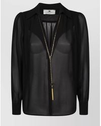 Elisabetta Franchi - Long Sleeve Sheer Top With Chain Detail - Lyst
