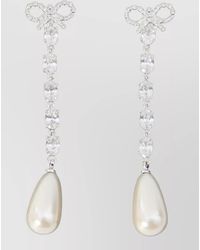 Self-Portrait - Bow Crystal Pearl Drop Earrings - Lyst