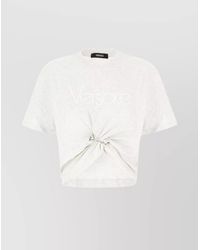 Versace - Cotton T-Shirt With Crew Neck And Decorative Pin - Lyst