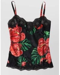 Dolce & Gabbana - Silk Lace-Trim Floral-Print Camisole Top - Lyst