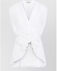 Alberta Ferretti - Asymmetric Sleeveless V-Neck Pleated Tulle Blouse - Lyst